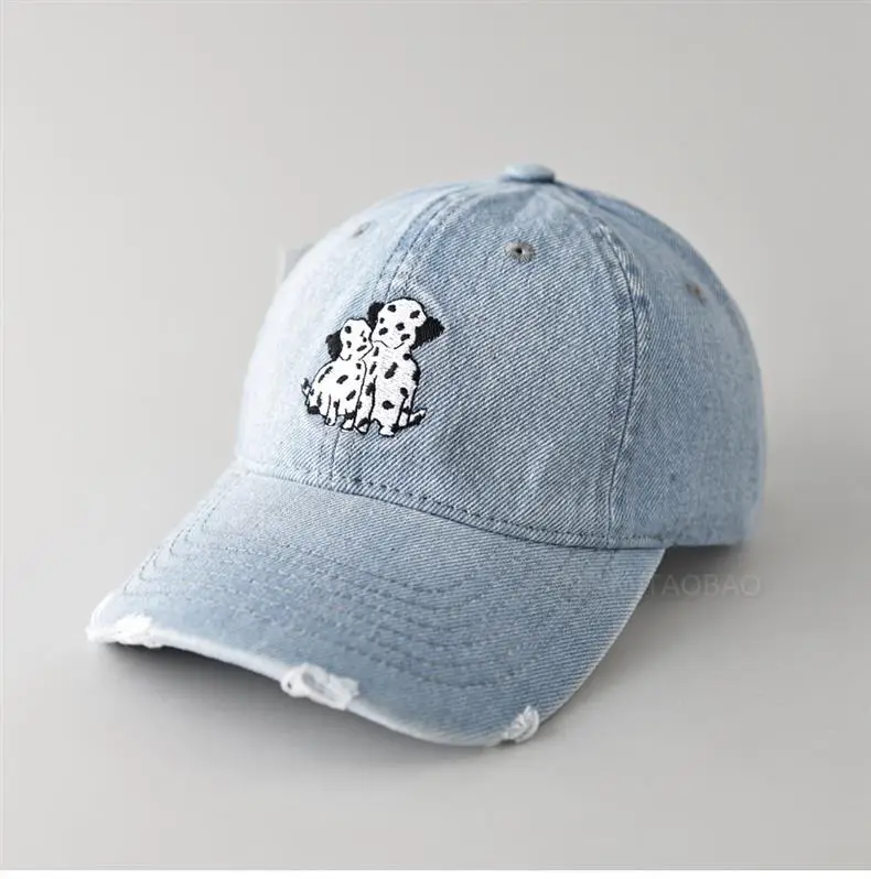 Dalmatian Embroidered Denim Cap for Men Women Light Blue — feature 1