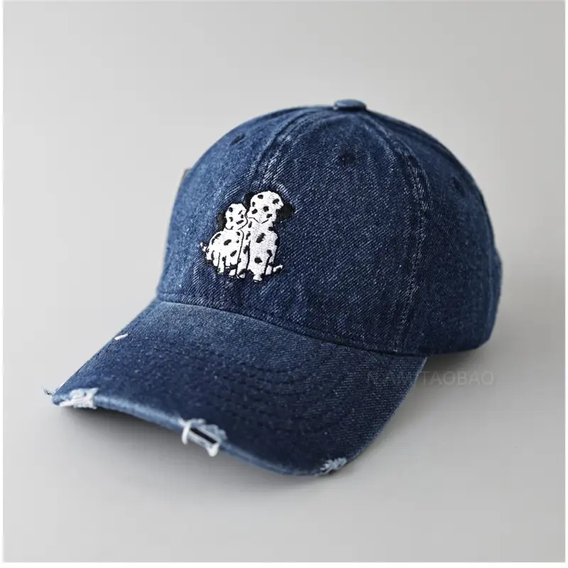 Dalmatian Embroidered Denim Cap for Men Women Light Blue - Image 2
