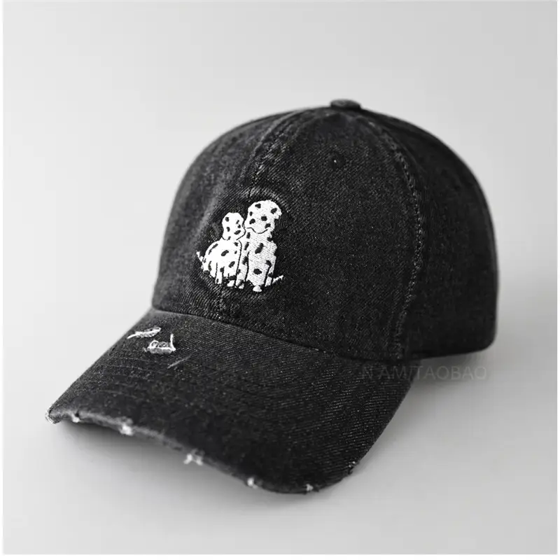 Dalmatian Embroidered Denim Cap for Men Women Light Blue - Image 3