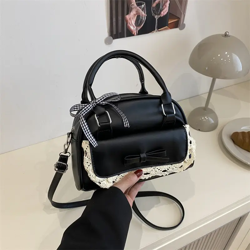 Black Lace Silk Scarf Crossbody Bag for Women - Image 5