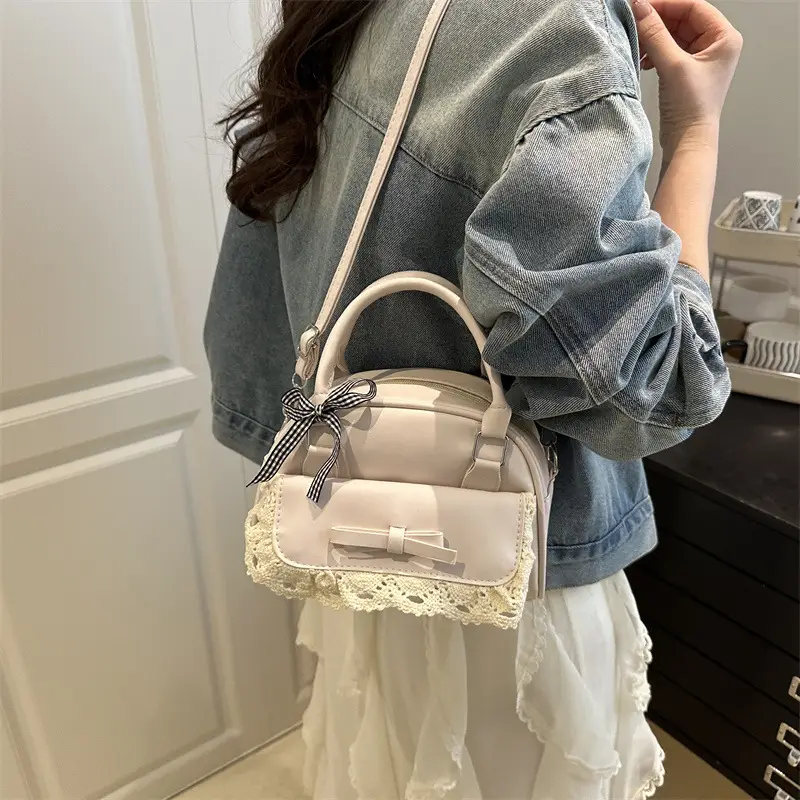 Black Lace Silk Scarf Crossbody Bag for Women - Image 6