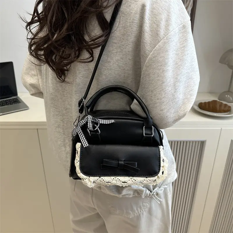 Black Lace Silk Scarf Crossbody Bag for Women - Image 7