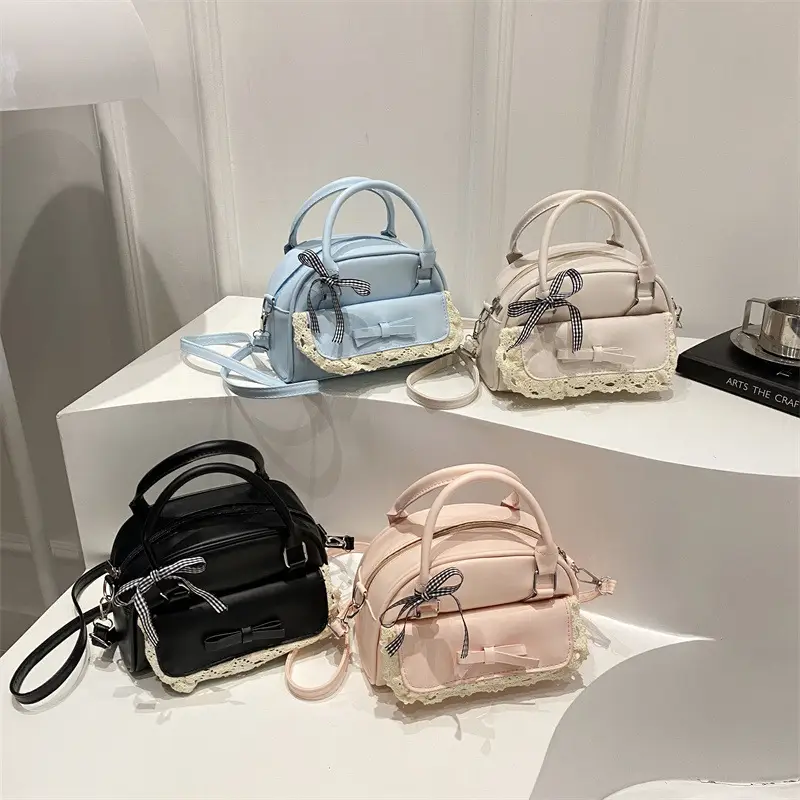Black Lace Silk Scarf Crossbody Bag for Women - Image 8