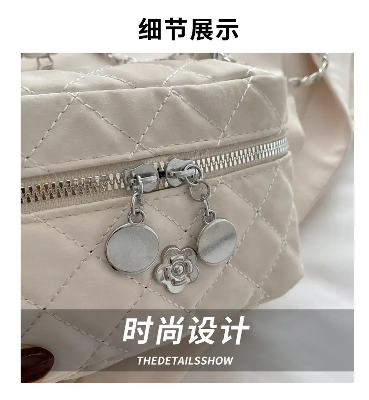 Quilted White Lady's Cosmetic Handbag with Chain Strap — feature 2