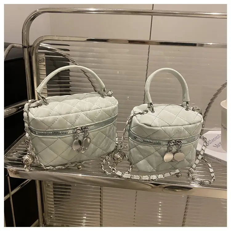 Quilted White Lady's Cosmetic Handbag with Chain Strap — feature 23