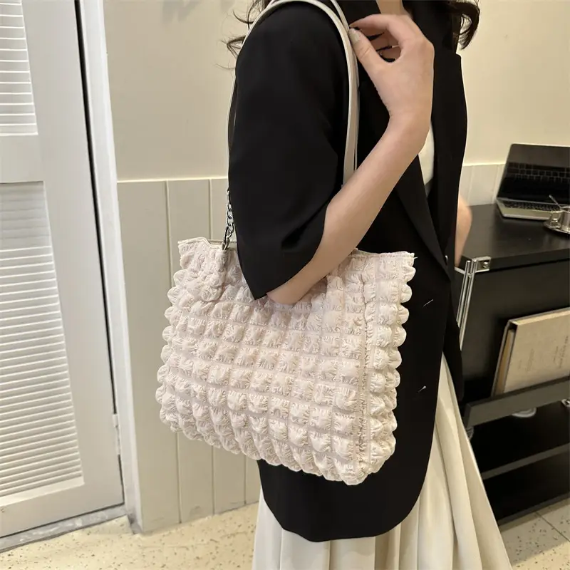 White Bubble Tote Bag Large Capacity Casual Shoulder Bag - Image 4