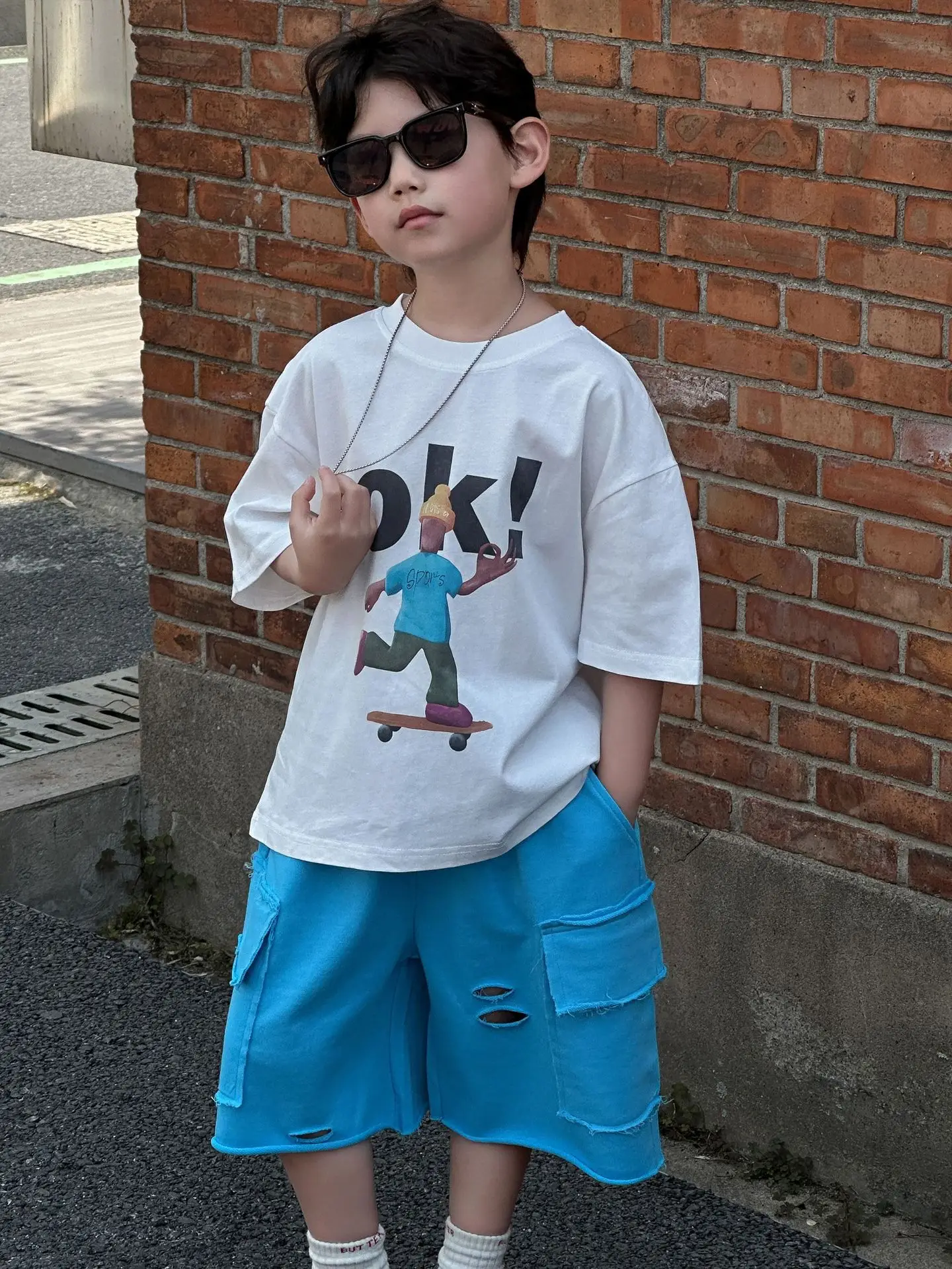 Boys Cotton Printed T-Shirt Blue Shorts Summer 2025