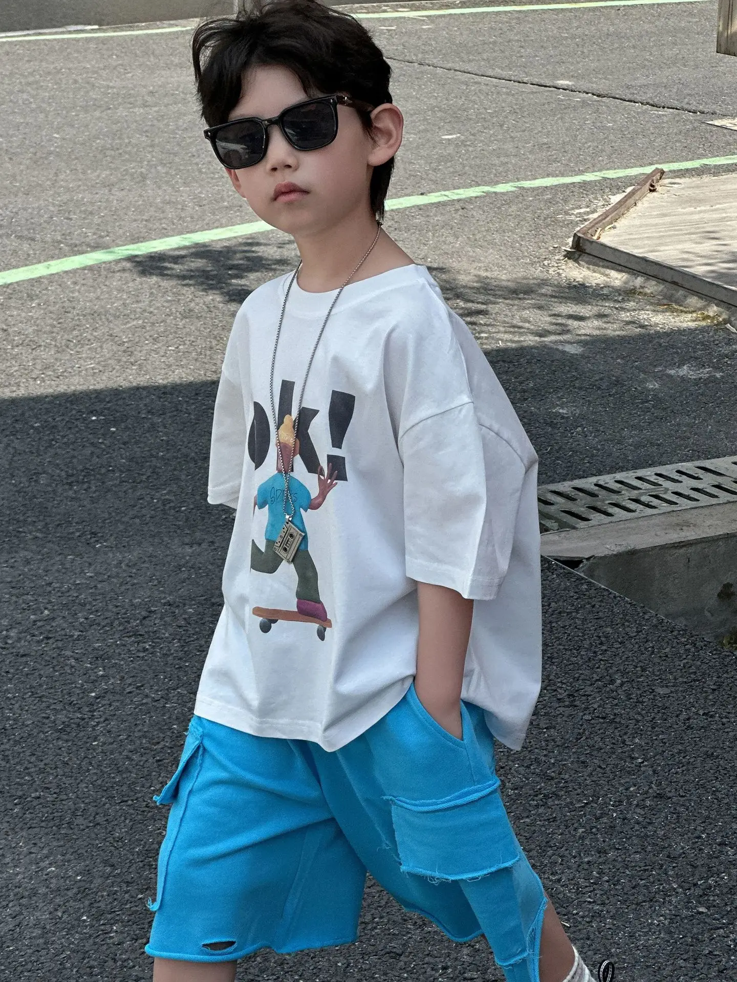 Boys Cotton Printed T-Shirt Blue Shorts Summer 2025