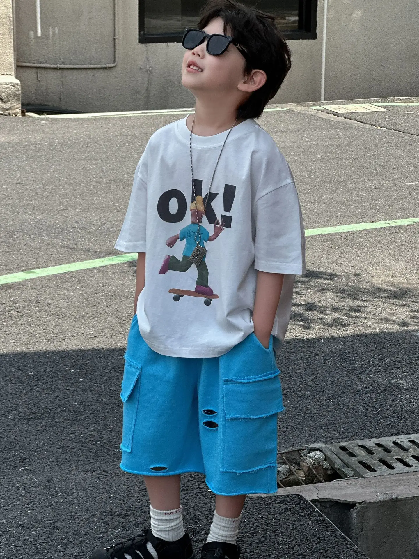 Boys Cotton Printed T-Shirt Blue Shorts Summer 2025