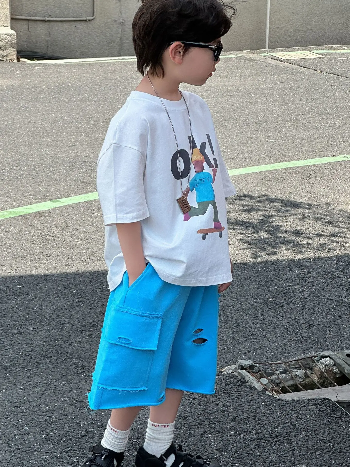 Boys Cotton Printed T-Shirt Blue Shorts Summer 2025
