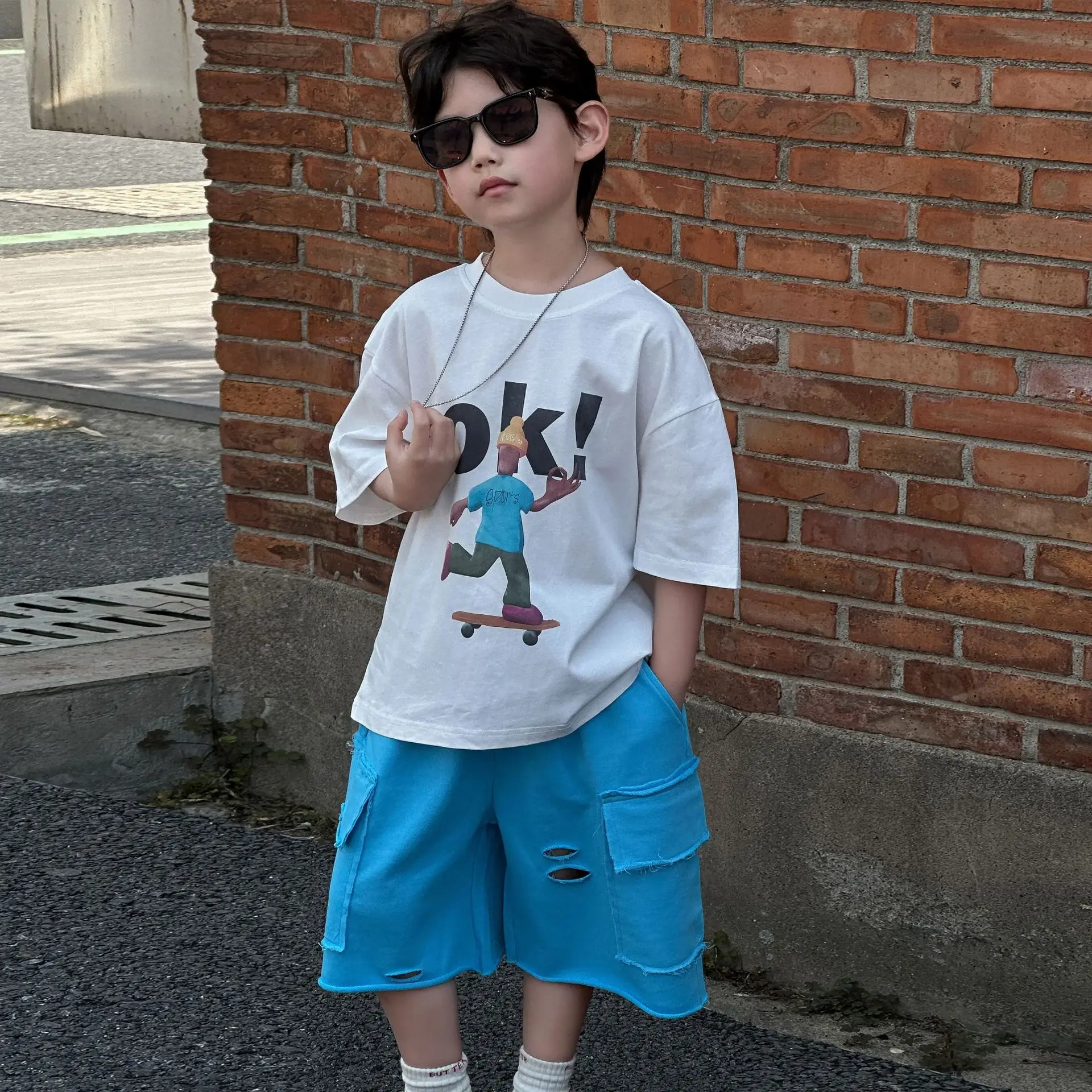 Boys Cotton Printed T-Shirt Blue Shorts Summer 2025 — feature 11