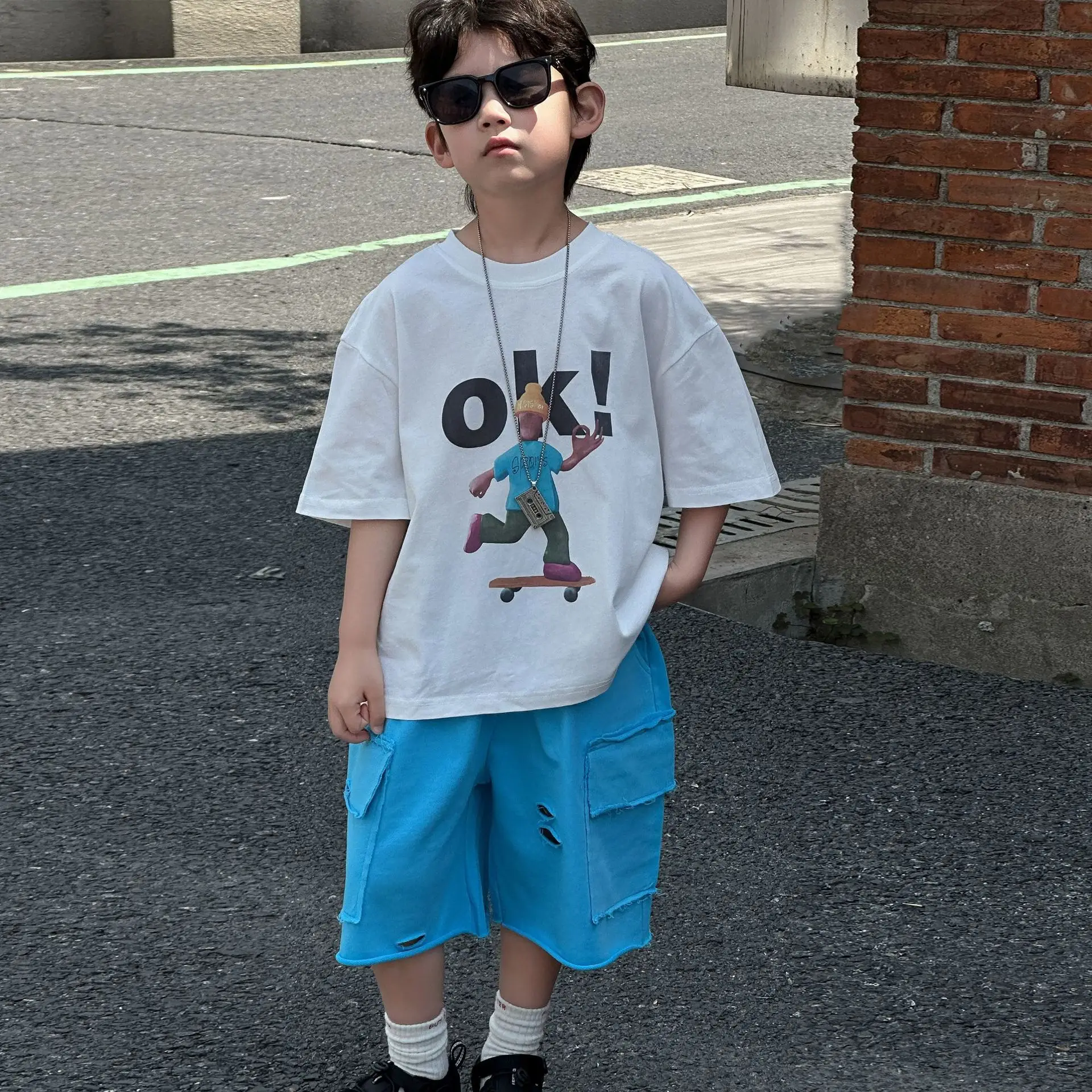 Boys Cotton Printed T-Shirt Blue Shorts Summer 2025 — feature 12