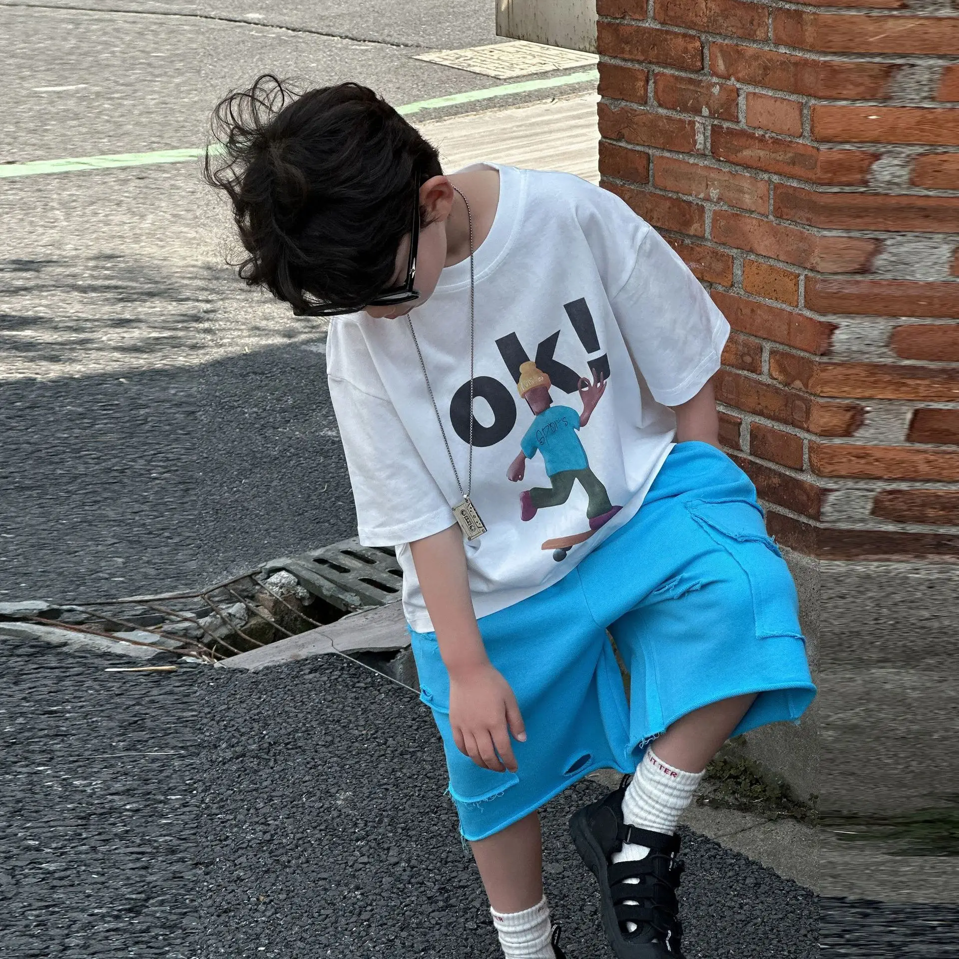 Boys Cotton Printed T-Shirt Blue Shorts Summer 2025 — feature 13