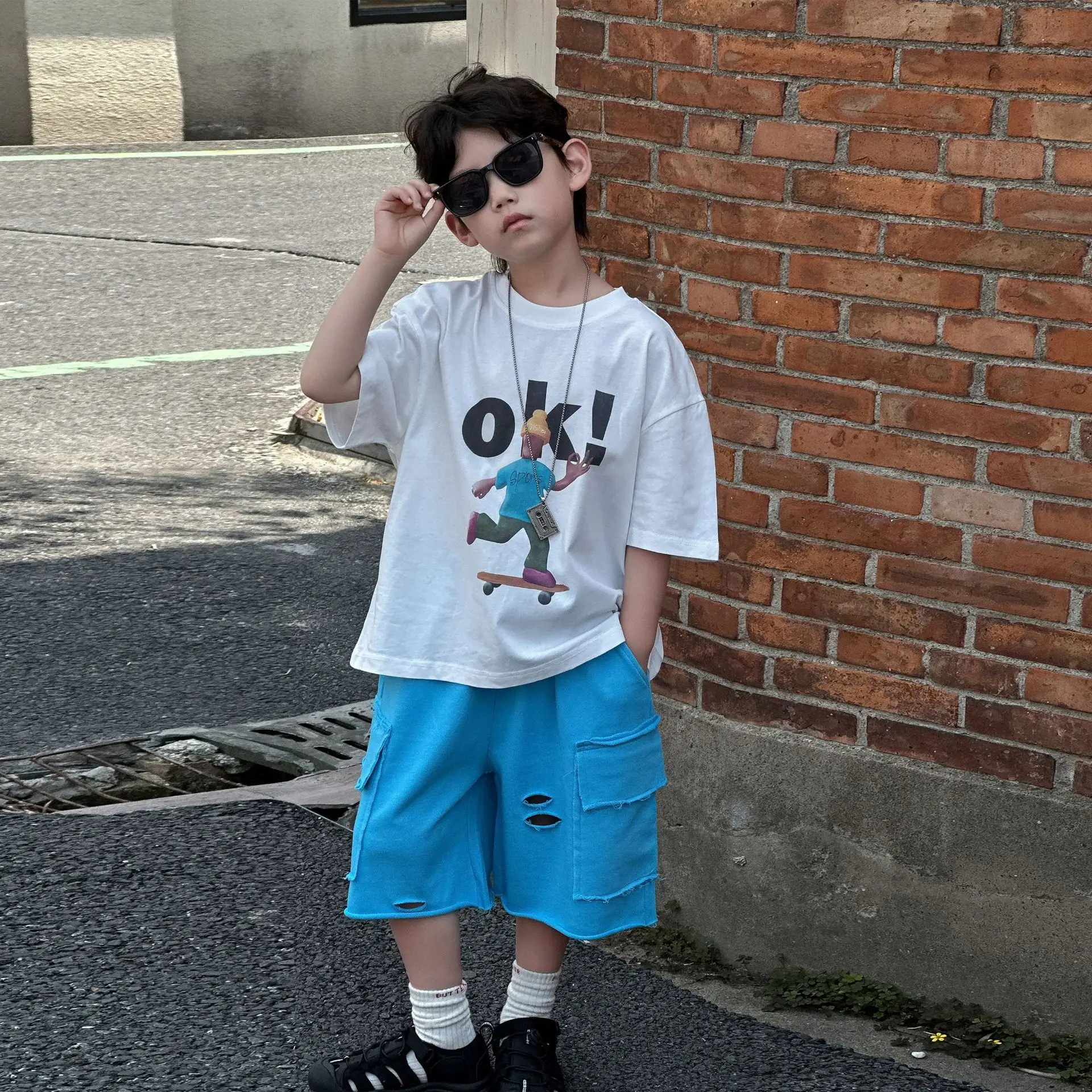 Boys Cotton Printed T-Shirt Blue Shorts Summer 2025 — feature 2
