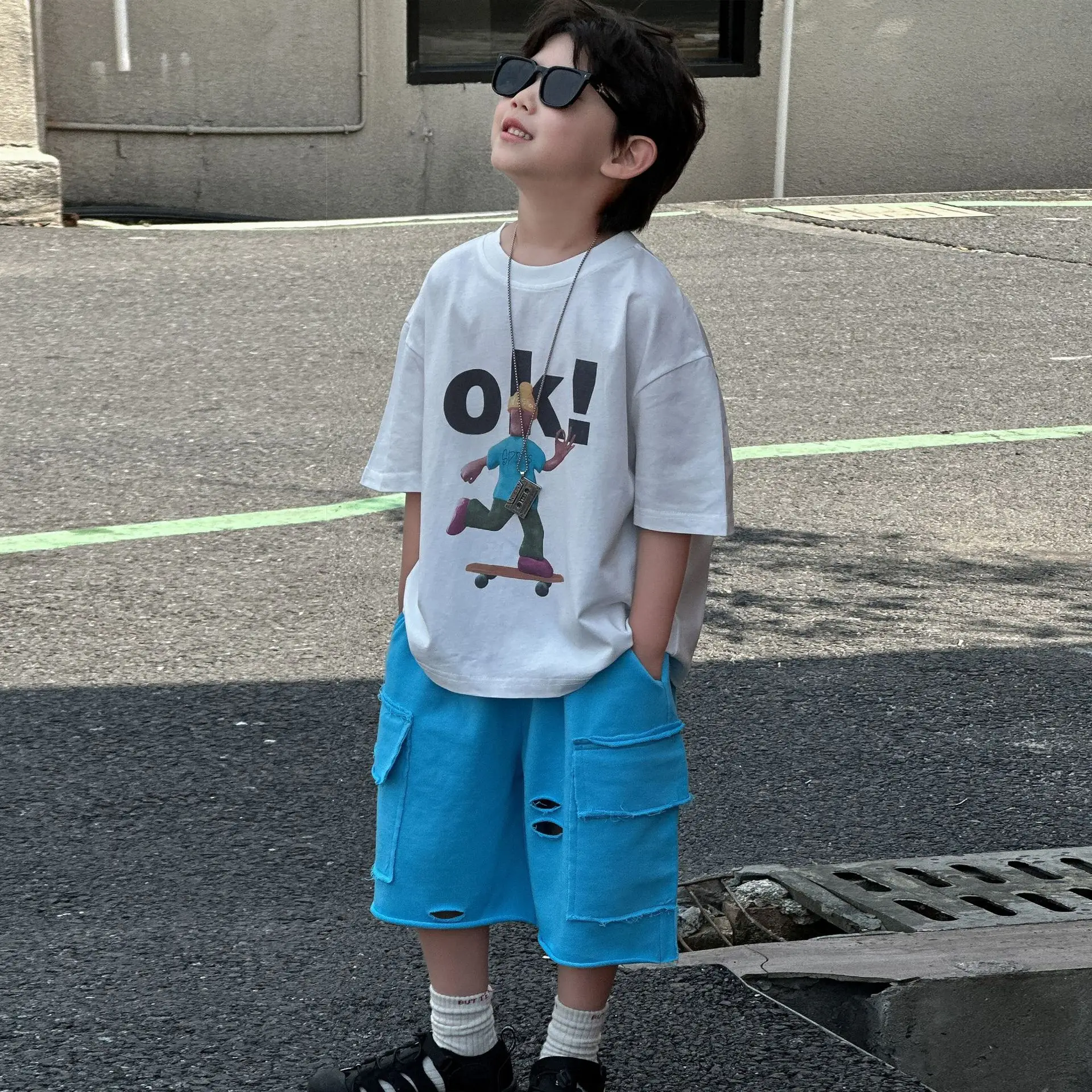Boys Cotton Printed T-Shirt Blue Shorts Summer 2025 — feature 7