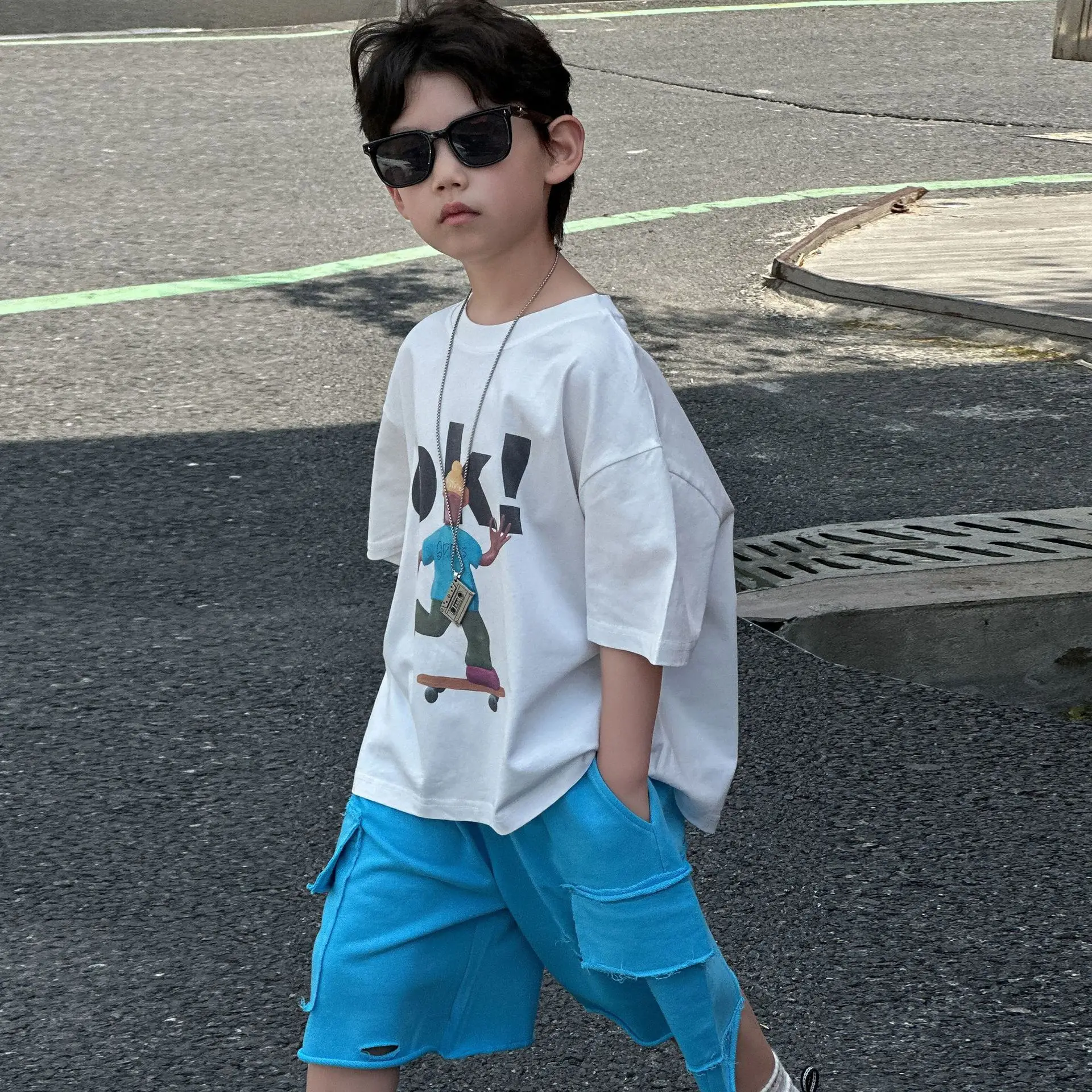 Boys Cotton Printed T-Shirt Blue Shorts Summer 2025 — feature 9