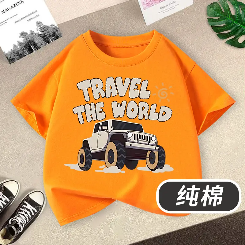 Boys' Orange Travel T-Shirt Medium Large Pure Cotton