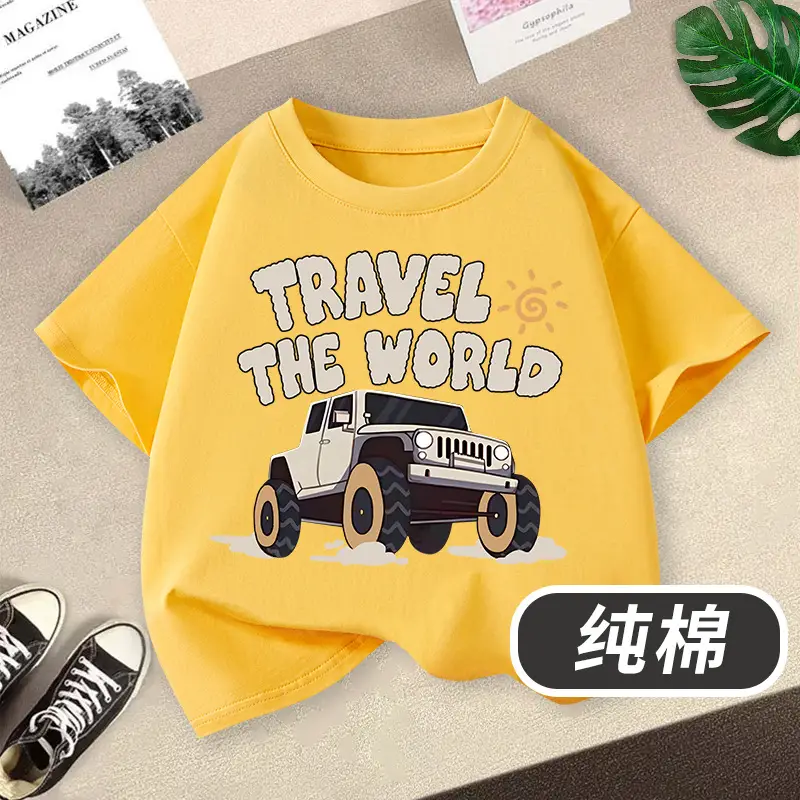 Boys' Orange Travel T-Shirt Medium Large Pure Cotton