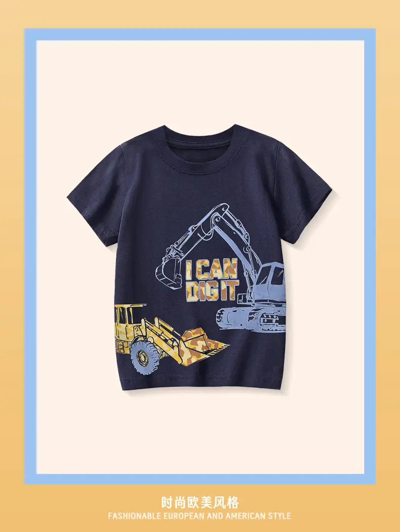 Boys Cotton Cartoon Excavator T-Shirts 2025 Summer — feature 3