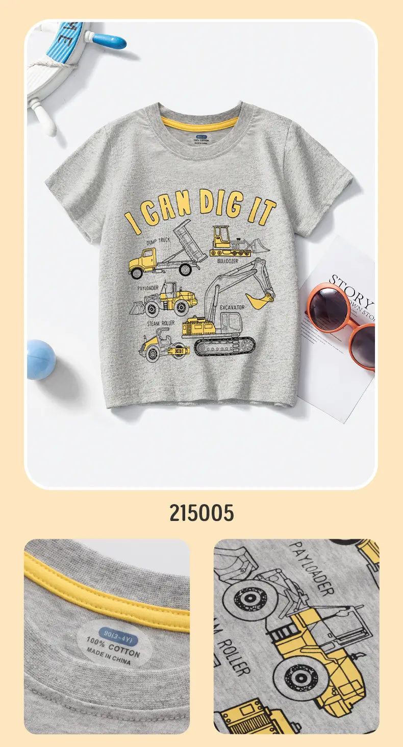 Boys Cotton Cartoon Excavator T-Shirts 2025 Summer — feature 9