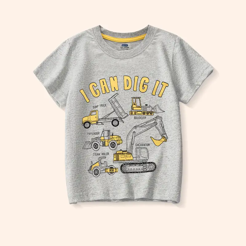 Boys Cotton Cartoon Excavator T-Shirts 2025 Summer - Image 2