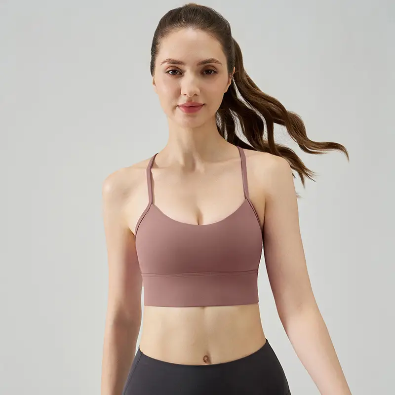 New Nude Sports Bra, Feminine and Beautiful Back, Spaghetti Straps, Outer Wear, Fitness Medium-Intensity Vest-Style Yoga Bra