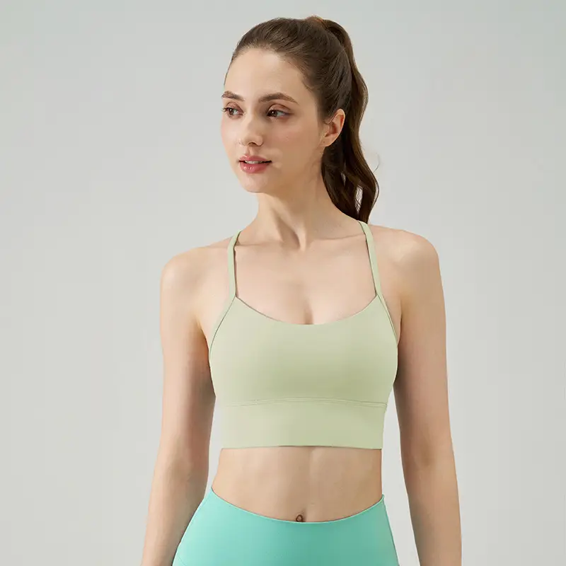 New Nude Sports Bra, Feminine and Beautiful Back, Spaghetti Straps, Outer Wear, Fitness Medium-Intensity Vest-Style Yoga Bra