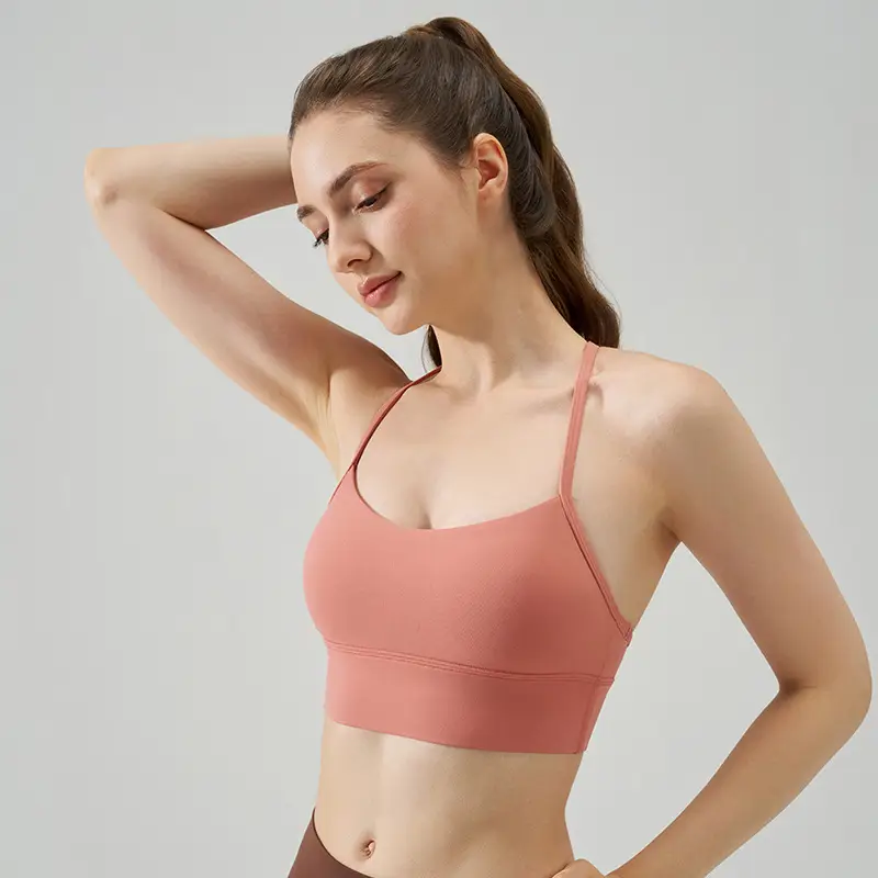 New Nude Sports Bra, Feminine and Beautiful Back, Spaghetti Straps, Outer Wear, Fitness Medium-Intensity Vest-Style Yoga Bra
