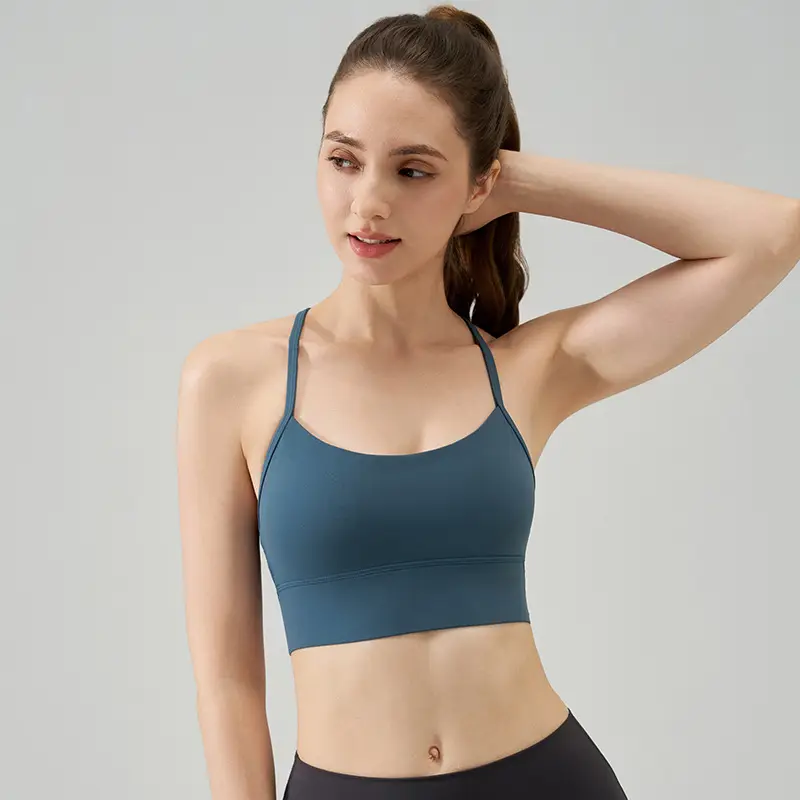 New Nude Sports Bra, Feminine and Beautiful Back, Spaghetti Straps, Outer Wear, Fitness Medium-Intensity Vest-Style Yoga Bra