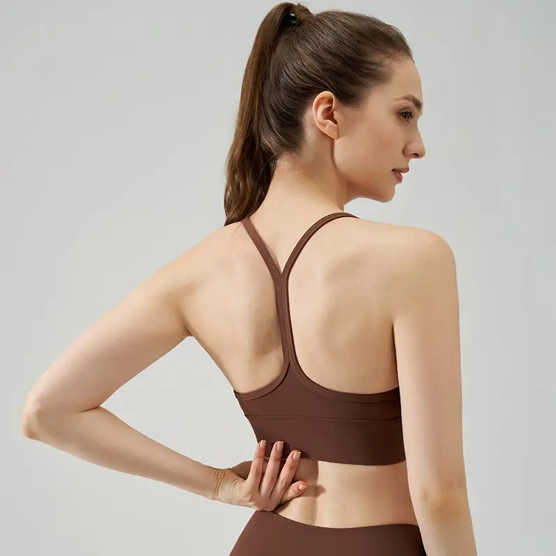 New Nude Sports Bra, Feminine and Beautiful Back, Spaghetti Straps, Outer Wear, Fitness Medium-Intensity Vest-Style Yoga Bra