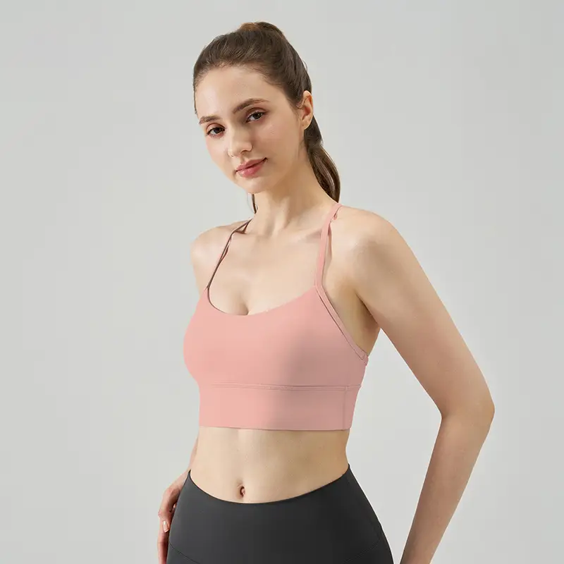 New Nude Sports Bra, Feminine and Beautiful Back, Spaghetti Straps, Outer Wear, Fitness Medium-Intensity Vest-Style Yoga Bra