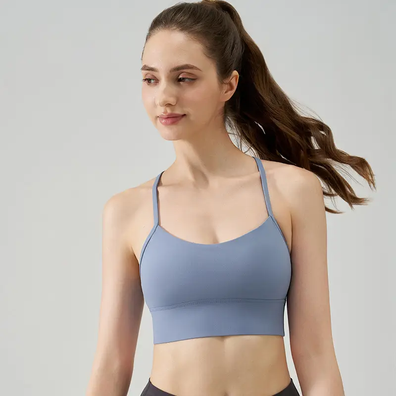 New Nude Sports Bra, Feminine and Beautiful Back, Spaghetti Straps, Outer Wear, Fitness Medium-Intensity Vest-Style Yoga Bra