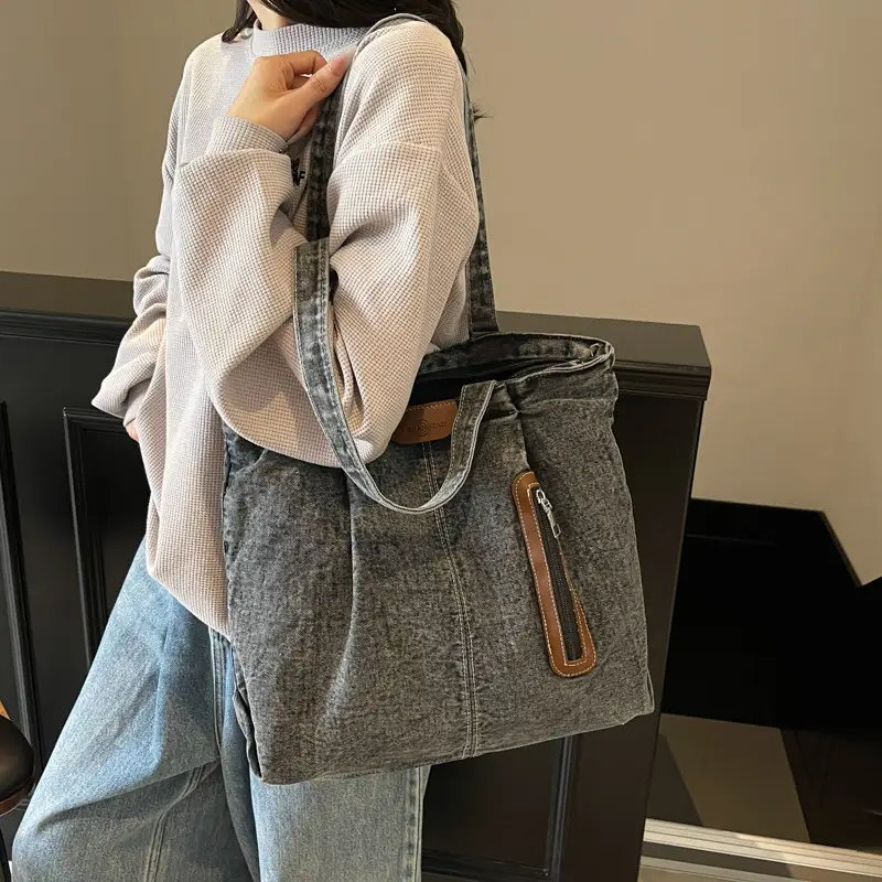 Large Capacity Casual Denim Tote Bag for College Women - Image 6