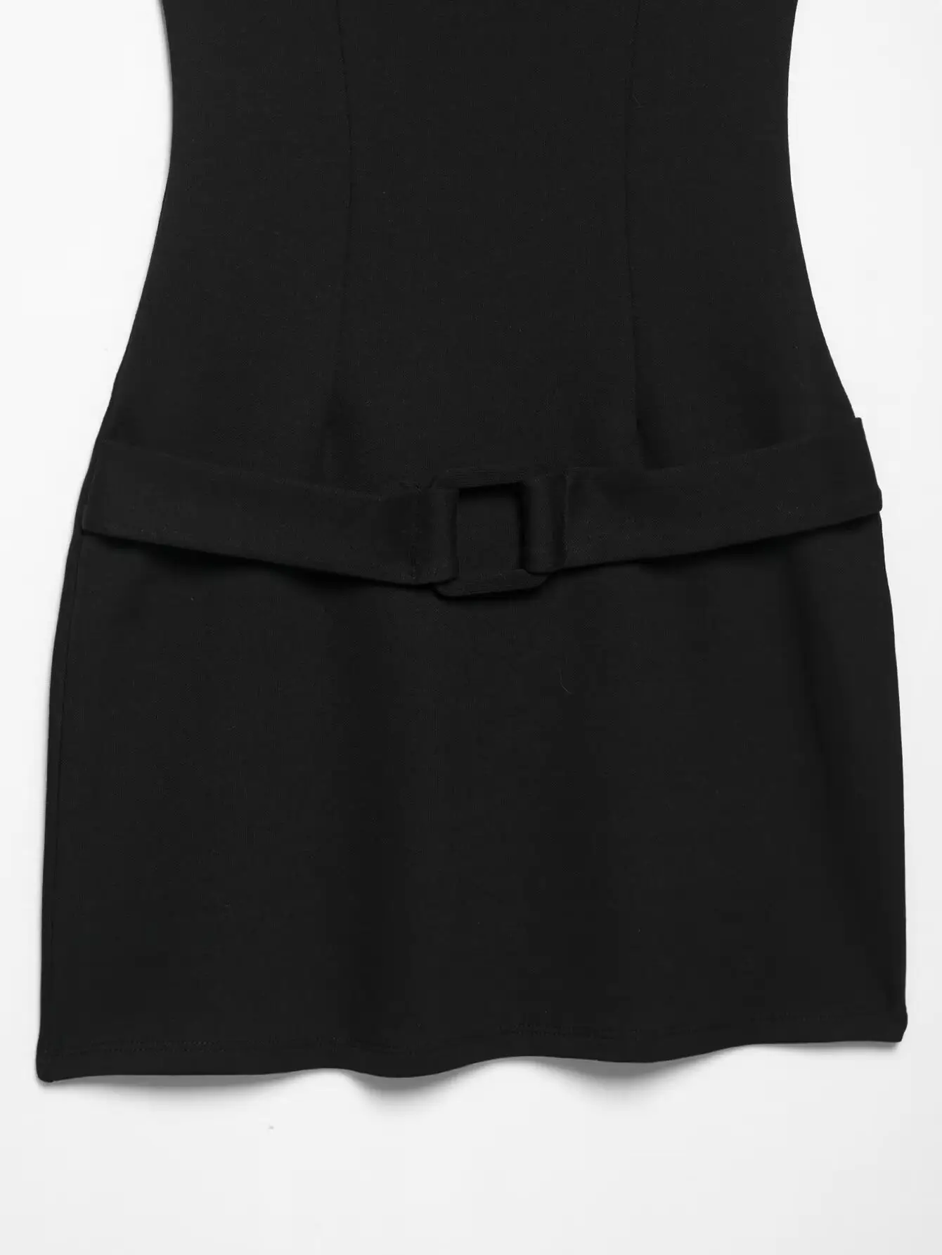 Black Square Neck Belt Short Dress for Women — feature 26