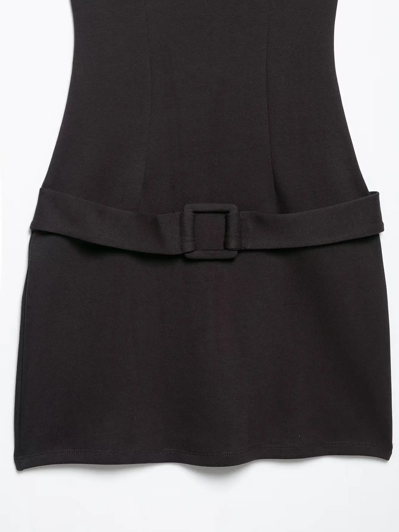 Black Square Neck Belt Short Dress for Women — feature 8