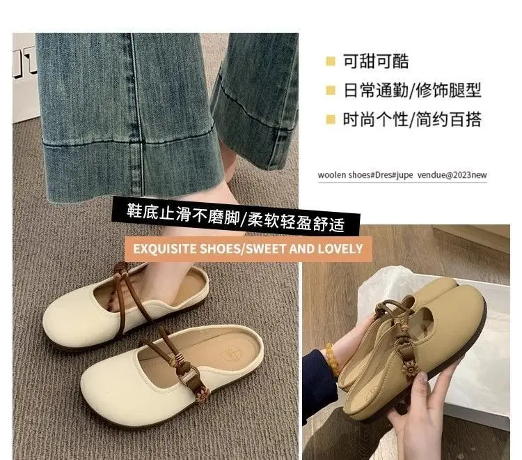 Baotou Half Slippers for Women's Summer Outer Wear 2025 New Super Popular Flats-Soled Slip-On Lazy Half-Cup French Sandals — feature 2