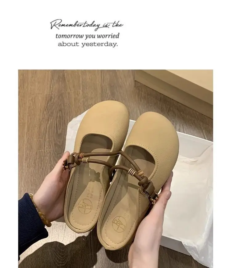 Baotou Half Slippers for Women's Summer Outer Wear 2025 New Super Popular Flats-Soled Slip-On Lazy Half-Cup French Sandals — feature 5