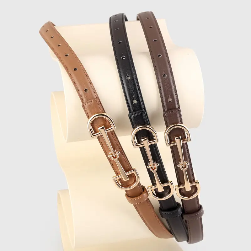 2025 New Style Black Cowhide Women's Belt with Gold Buckle - Image 5