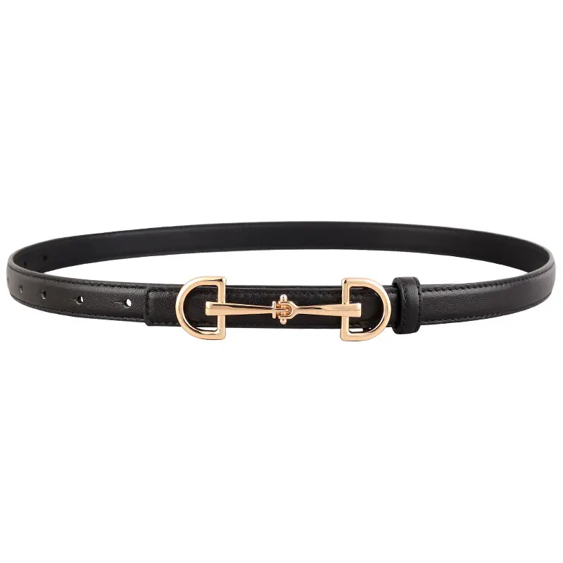 2025 New Style Black Cowhide Women's Belt with Gold Buckle - Image 8
