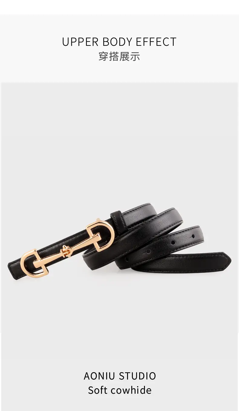 2025 New Style Black Cowhide Women's Belt with Gold Buckle — feature 11