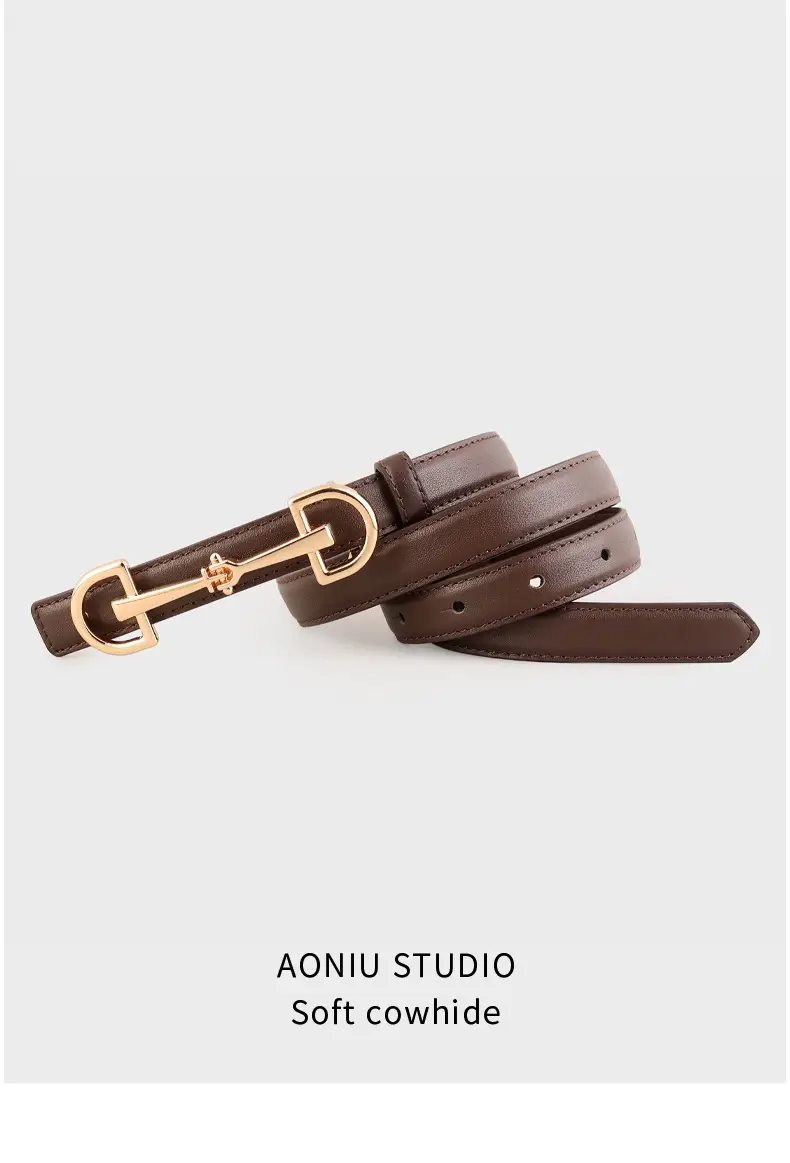 2025 New Style Black Cowhide Women's Belt with Gold Buckle — feature 13