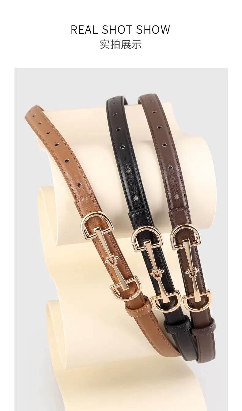 2025 New Style Black Cowhide Women's Belt with Gold Buckle — feature 14