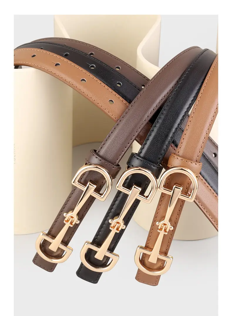 2025 New Style Black Cowhide Women's Belt with Gold Buckle — feature 15