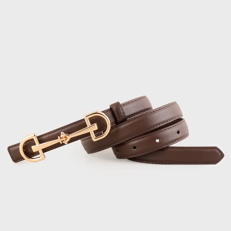 2025 New Style Black Cowhide Women's Belt with Gold Buckle - Image 3