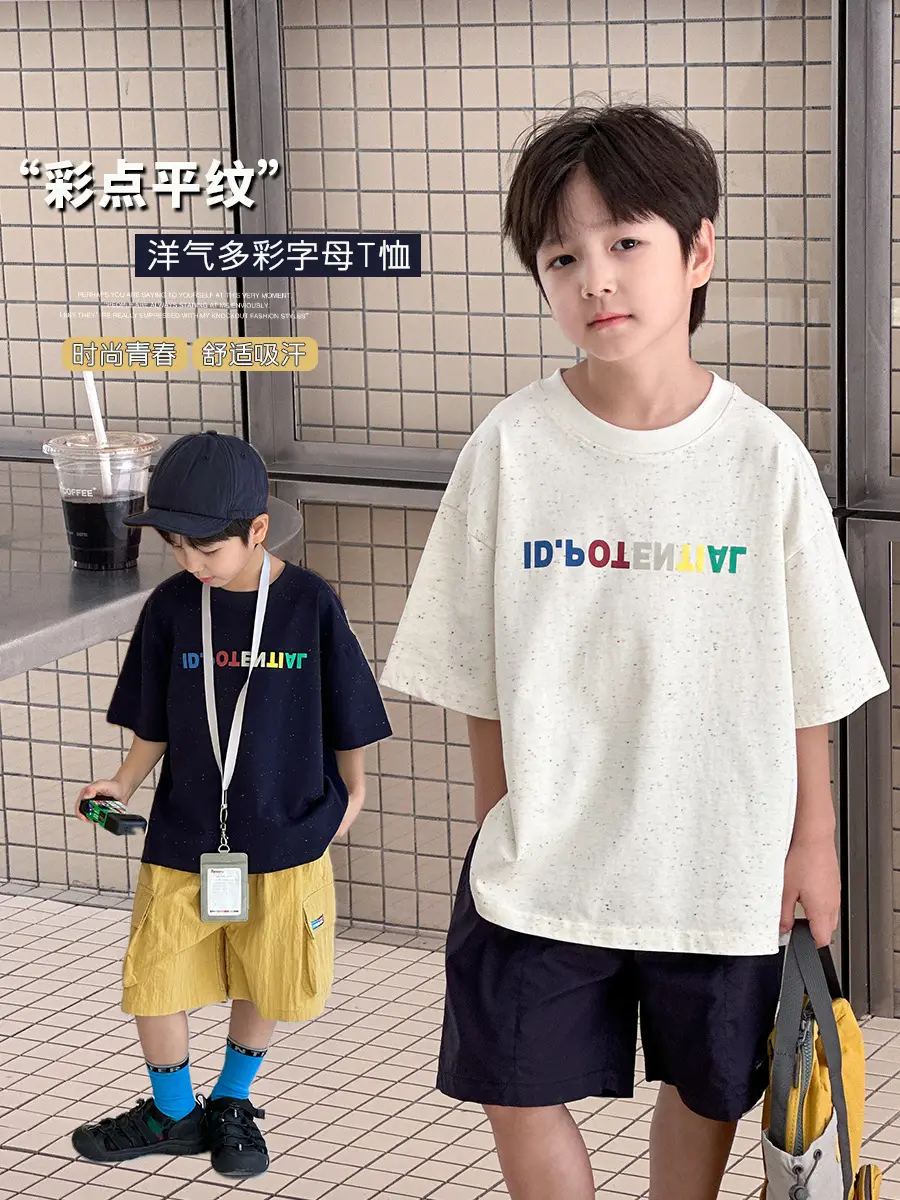 Kids Cotton Letter Print T-Shirt 2025 Summer Boys - Image 2