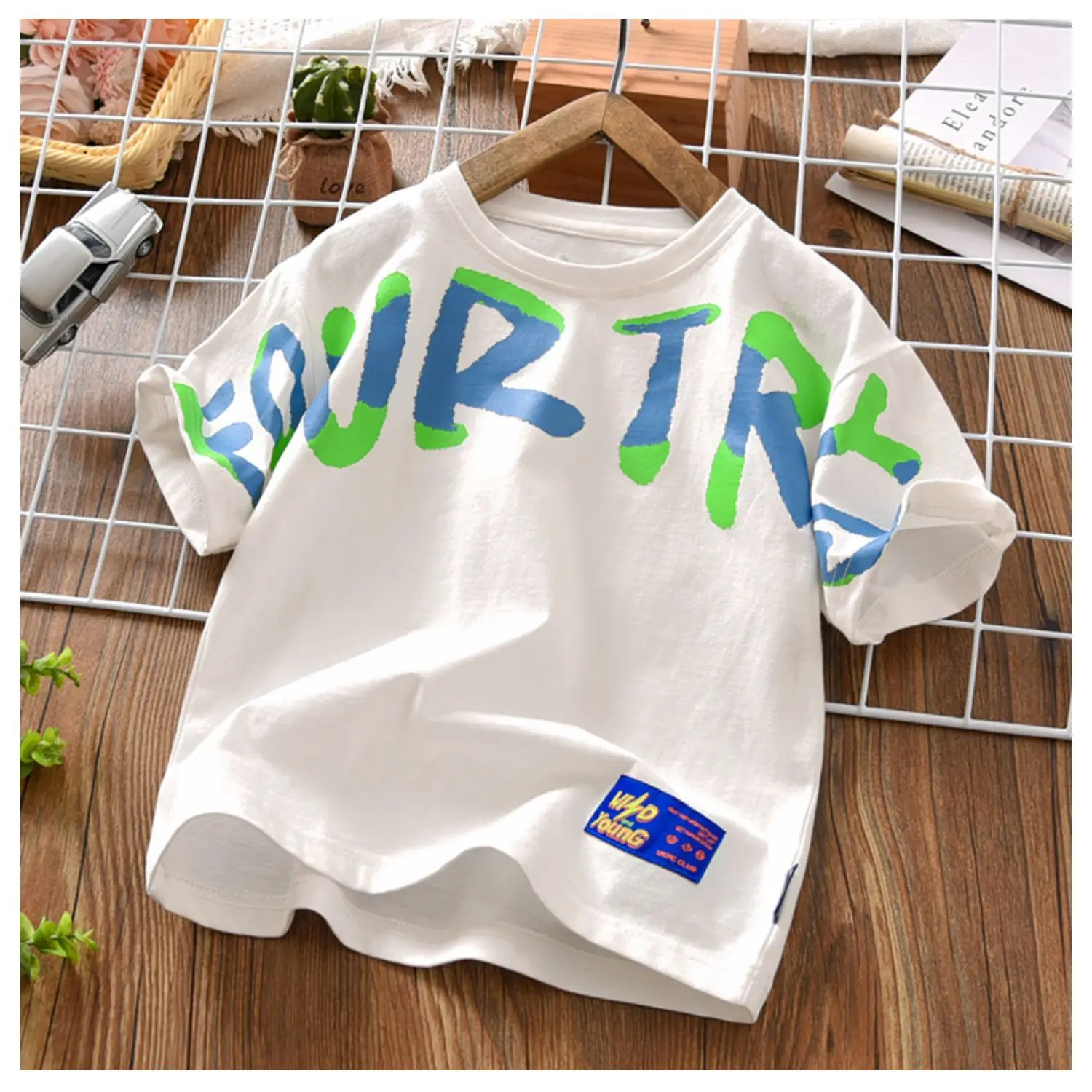 Boys Round Neck Letter Print T-Shirt Black Summer 2026 — feature 12