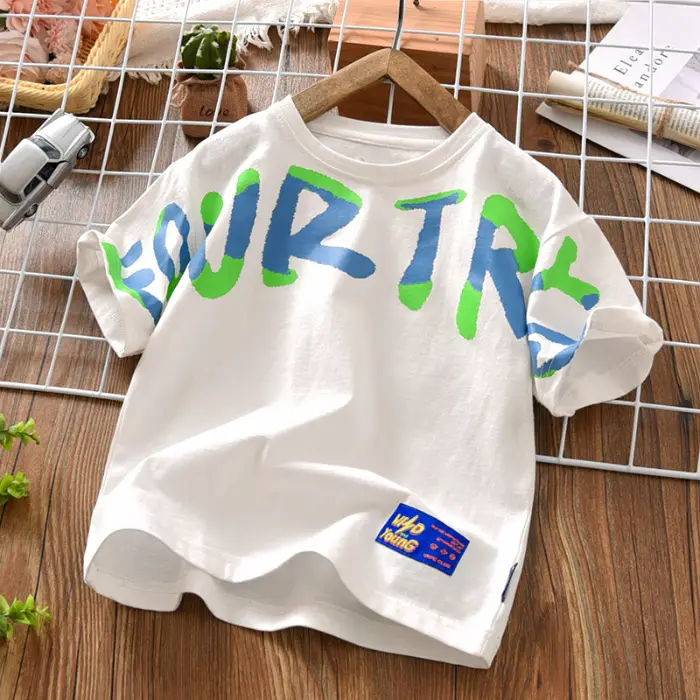 Boys Round Neck Letter Print T-Shirt Black Summer 2026 - Image 2