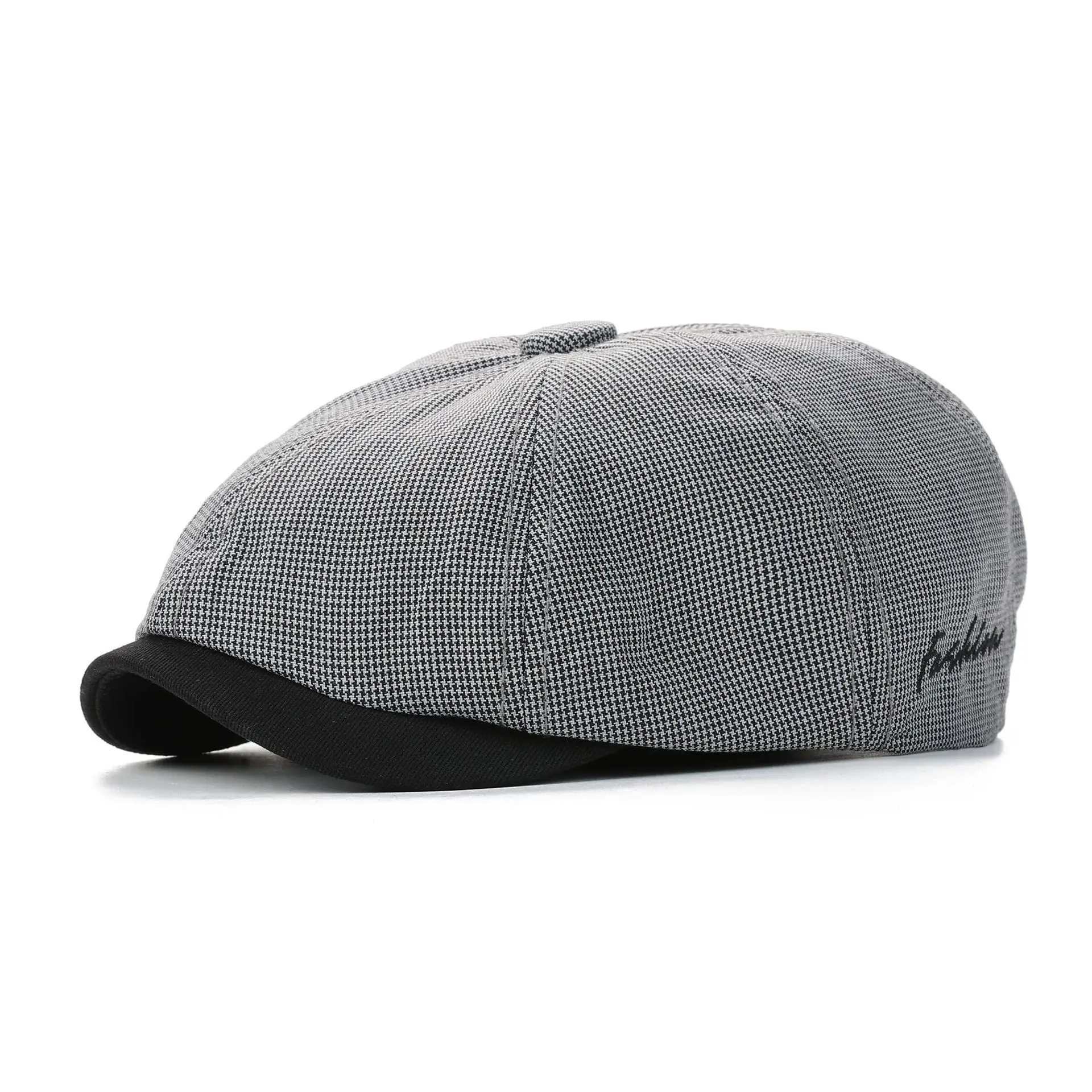 Men's Gray Duckbill Cap All Season Houndstooth Pattern - Image 5