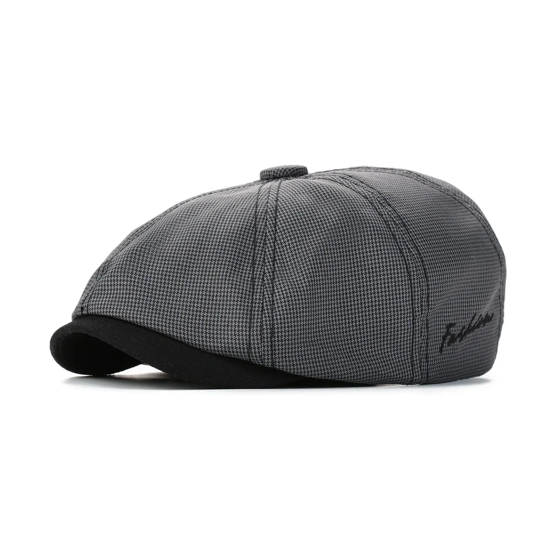 Men's Gray Duckbill Cap All Season Houndstooth Pattern - Image 6