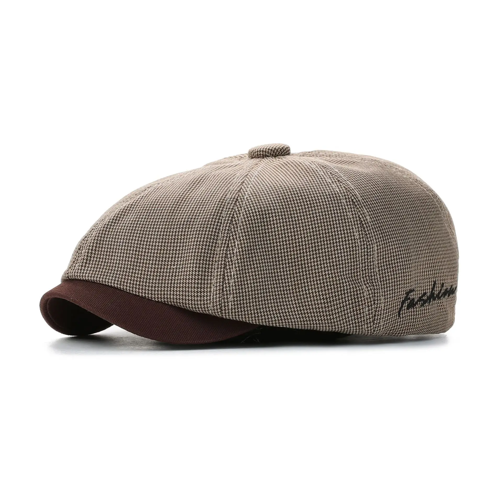 Men's Gray Duckbill Cap All Season Houndstooth Pattern — feature 8
